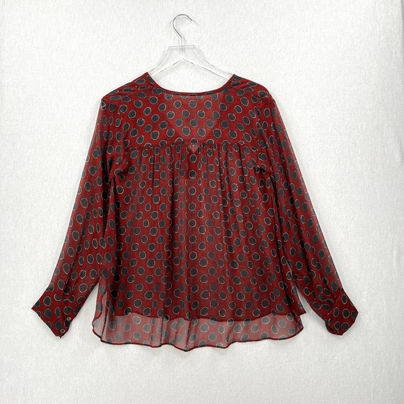 ISABEL MARANT Shirt Womens 34 XS Rust Red Polka Dot Sheet Silk Long Sleeve - Picture 4 of 16